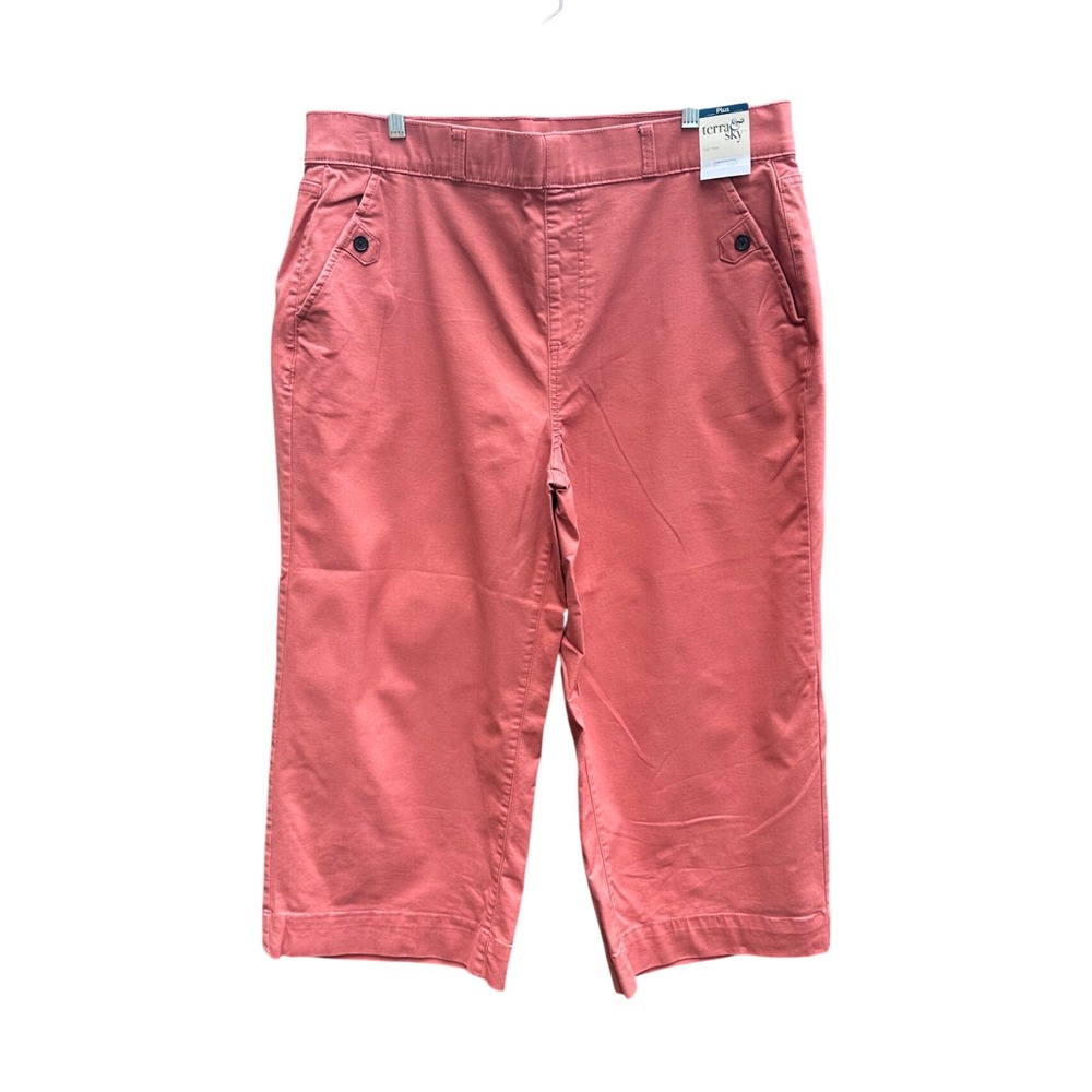 Terra & Sky Womens Plus High Rise Wide Leg Crop Pants Coral Pink Size 20W NWT